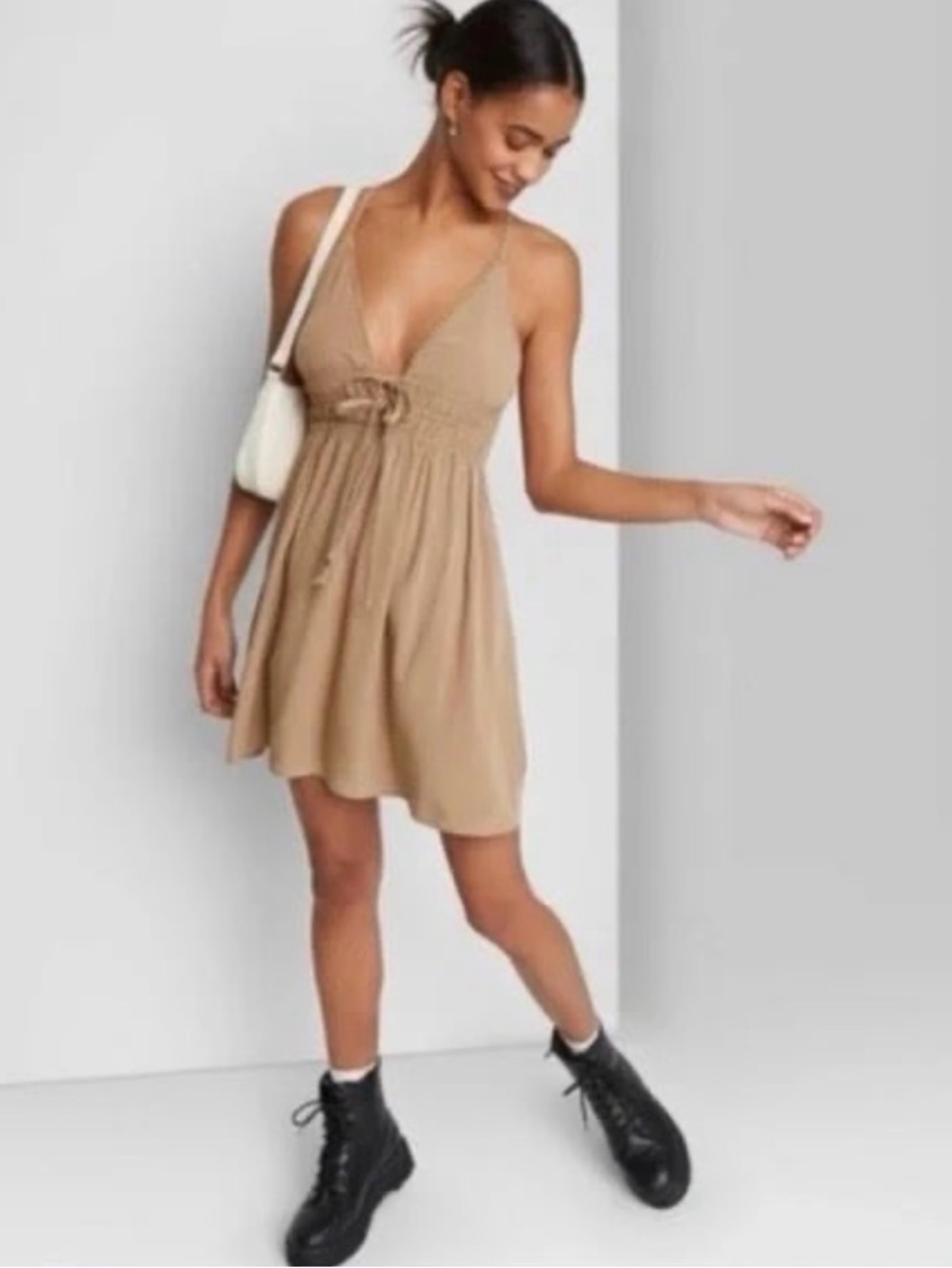 wild fable Tan Tie-Front Mini Dress